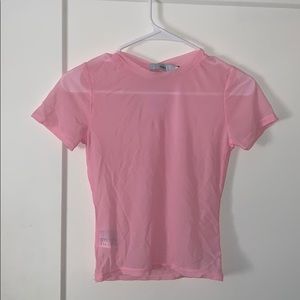 Pink sheer shirt, runs small, never worn.
